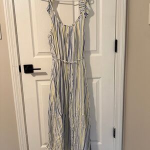 Ann Taylor LOFT blue and yellow striped midi dress